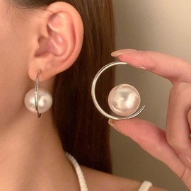 Inilbran Boho Übertrieben Perle Hoop Ohrringe Weiß Perle Baumeln Vintage Kreis Tropfen Große Perlen Aussage Schmuck Für Frauen