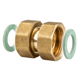 tecuro Screw connection thread fitting 3/4 x 3/4 inch (DN15), union nut Rp on both sides, flat sealing, blank brass CW617N, according to drinking water regulation 50930-6, 424034