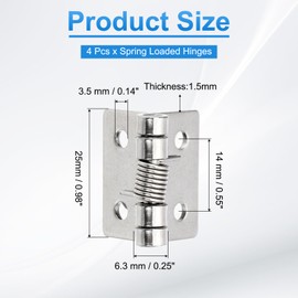 PATIKIL 4 Pcs Spring Loaded Hinges, 1" 304 Stainless Steel Self Closing Small Door Hinges for Cabinet Door