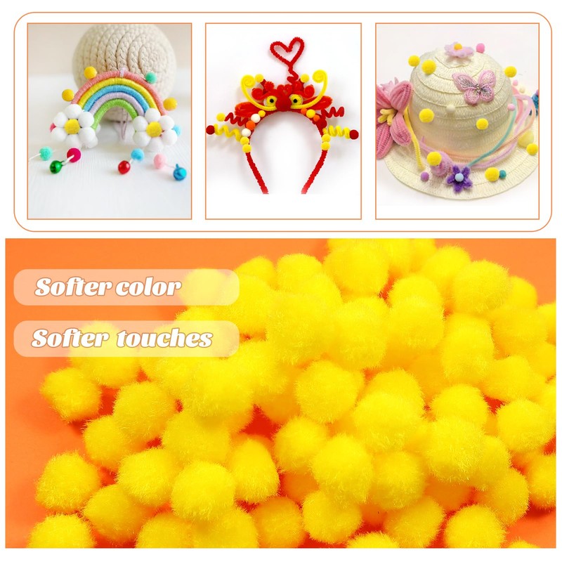 TOAOB 300 Pieces Pompoms 20 mm Small Yellow Pompom Fluffy