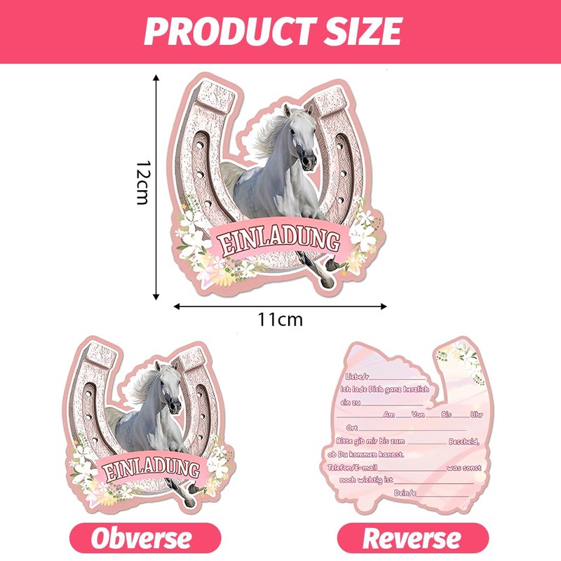 JYNVO 12 x Horse Invitation Cards Children's Birthday Girl with
