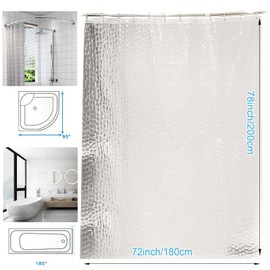 AiQInu Shower Curtain, 180 x 200 cm, 3D Eva, Transparent, Anti-Mould, Shower Curtains, Waterproof Bathroom Curtain, Environmentally Friendly, Washable Shower Curtains with 12 Hooks