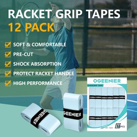 Ogeenier Tennis Racket Grip Tape, 12 Pack, Absorbent and Anti-Slip Badminton Squash Racket Grip, Precut Soft Racquet Padel Overgrip Tape