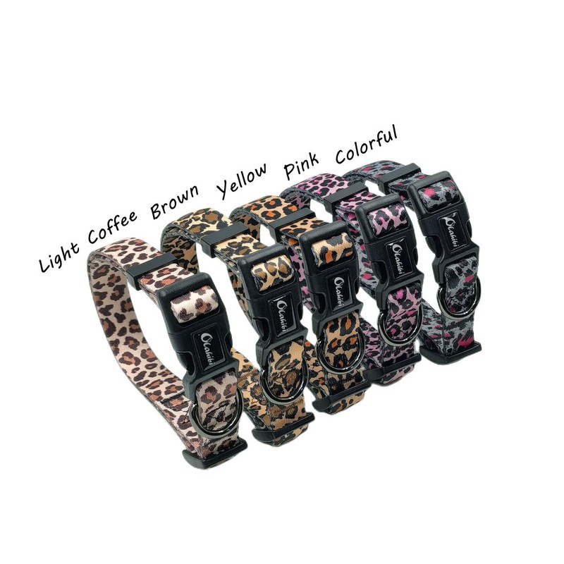 Olahibi Dog Collar Leash Set, Leopard Pattern, Polyester Material, Adjustable