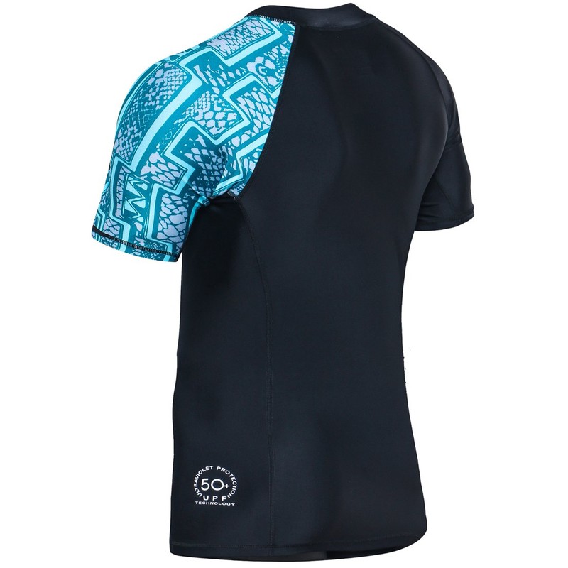 HUGE SPORTS Men's Splice Sun Protection Rash Guard Short Sleeves(Zigzag,L)