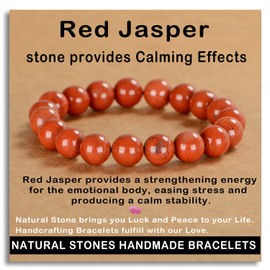 AD Beads Handmade Gemstone Stretch Elastic Bracelet Crystal Healing Reiki Nature's Beauty and Spiritual Essence Unisex (10mm, Red Jasper)