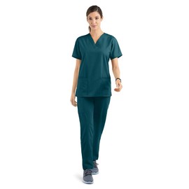 Strictly Scrubs Women’s Scrub Set – Includes V-Neck Top and Elastic Pant (Small Petite, Caribbean Blue)
