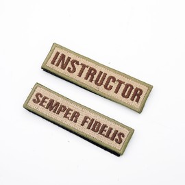 Military Tactical Name Patches, Instructor and Semper Fidelis, Embroidered, Desert Tan