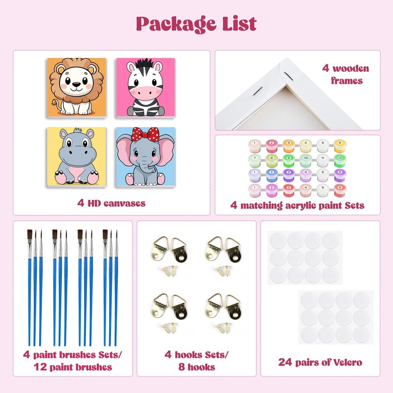 MXJSUA 4 Pack Cute Cartoon Animals Paint by Numbers Kit