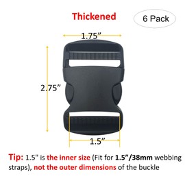 EesTeck 6 Sets 38mm Extra Thick Heavy Duty Buckle Clips, Dual Adjustable Plastic Quick Side Release Plastic Buckles and tri-glide sliders for Luggage Straps Pet Collar Backpack Repairing