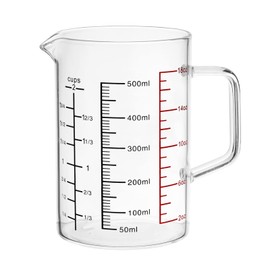 Glass Measuring Cup with Handle - 2 Cup, Ounce & Ml V-Shaped Spout, 3 Scales