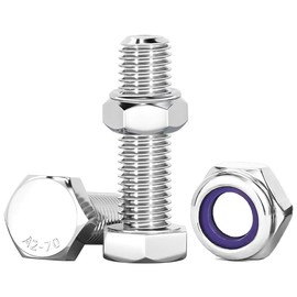Drenky M10 Hex Screw and Nut Set, 10 Pieces Stainless Steel A2 V2A Screws Set M10 x 25 mm Screws Assortment with Self-Locking Nuts for Furniture, Cars, Bikes, Ships, 3D Printing