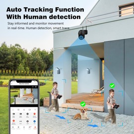 ENSTER 2.5k 4MP Outdoor Surveillance Camera, WiFi, 2.4GHz/5GHz Dual Band, 360° Swivelling WiFi PTZ IP Camera Outdoor with Human Motion Sensor, Automatic Tracking, Night Vision in Colour, 2-Way Audio