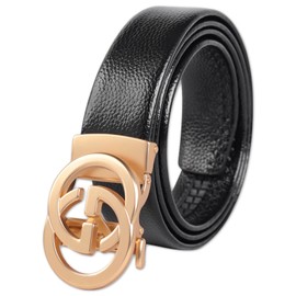 Aurolran Men&Womens Leather Dress Belt Business Automatic Buckle Belt Color:Black Silver Gold