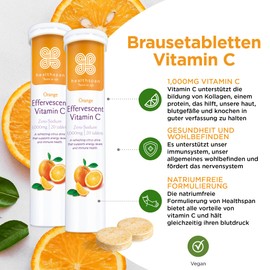 Healthspan Orange Effervescent Tablets Vitamin C 1,000 mg | Supports Immune and Nervous System | Maintenance of Energy Levels and Blood Pressure | Vegan | 40 Tablets