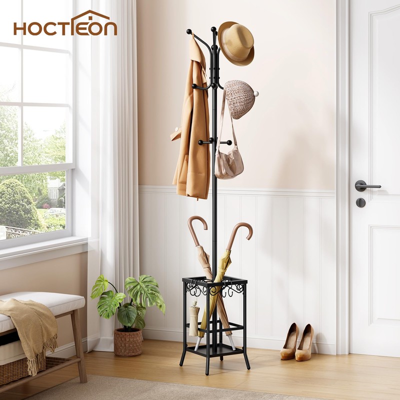 Hoctieon Coat Rack Freestanding, Entryway Hanger Stand, Umbrella Holder, Hall