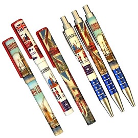 Souvenirs 6 Pieces London Pens - Famous London Iconic Picture Design Pen - UK England Union Jack