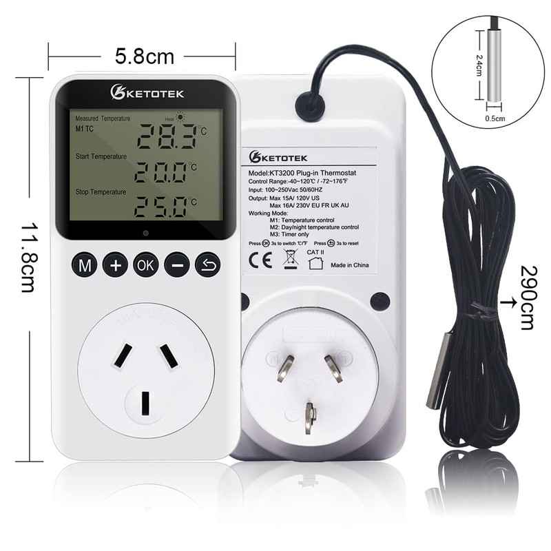KETOTEK Day and Night Temperature Controller Thermostat Plug with Sensor