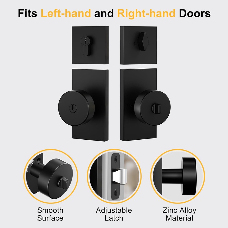 Newlaking Matte Black Exterior Door Knob with Deadbolt Set -