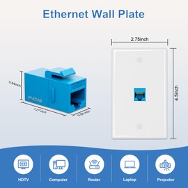 FGB 10Gbps Ethernet Wall Plate, 1 Port CAT6 Wall Plate and Jack, RJ45 Ethernet Wall Outlet with Single Gang Low Voltage Mounting Bracket, 2 Pack
