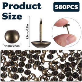 Tenbrachian Pack of 580 Upholstery Nails, Upholstery Tacks, Decorative Nails, Vintage Tacks, Antique Furniture Nails, Decorative Drawing Pins, Bronze Tacks Nails, Decorative Nail for Furniture