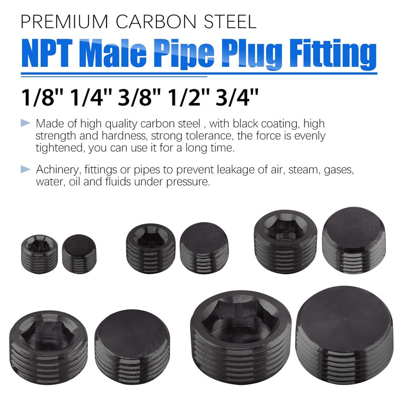 Glarks 10Pcs Carbon Steel 1/4'' Pipe Plug Fitting