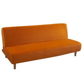 Armless Sofa Bed Covers Velvet Thick Stretch Futon Slipcover Folding Couch Moving Sofa Futon Cover without Armrests Furniture Protector for Living Room Pets Kids (Orange)