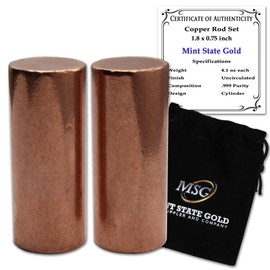 Premium Copper Round Rod Set - 2 Piece (1.8" x 0.75") - 99.9% Pure - Velvet Pouch & Authenticity Certificate Included by Mint State Gold