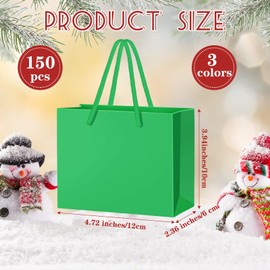 Cholemy 150 Pcs Mini Christmas Gift Bags Bulk, 3.94 x 4.72 x 2.36 Inch Cardboard Paper Bags with Handles, Extra Small Red Green and White Party Favor Bags Xmas Gift Wrap Bags for Party Supplies
