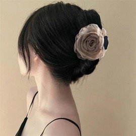 Eviarli Slide Hair Rose Flowers Brown Flower Hair Clips Large Flower Hair Barrettes Clip Big Solid Color Flowerknot Hairpin French Hair Barrette Headpieces Lady Ponytail Accessories Jewelry for Women