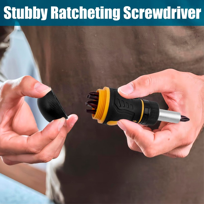 Treki Stubby Ratcheting Screwdriver Set，1/4 Hex 9 In1 Short Handle