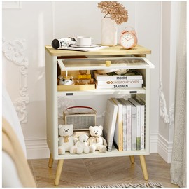 SYKIARIOL Cute Nightstand, Small End Tables with Storage Drawer, Metal Side Table, Kid's Night Stand, Bedside Table, Wood Top Modern Side Table for Living Room, Girls Bedroom, Dorm, Office,Cream