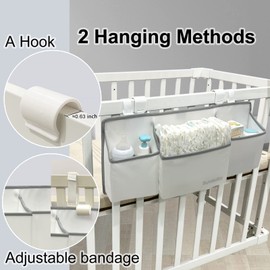 surebaby Hanging Baby Diaper Caddy, 3-in-1 Diaper Caddy Organizer Holder For Baby Crib, Nursery Organization Diaper Stacker Storage For Crib, Changing Table, Car, Wall-White