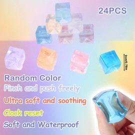 24Pcs Squishy Toys, Transparent Squishy Cube, Mini Jelly Cube Fidget Toy Small Fidget Toys, Stress Cube for Birthday Parties and Easter Gifts, Stress Relieving Balls School Gifts(Random Colors)