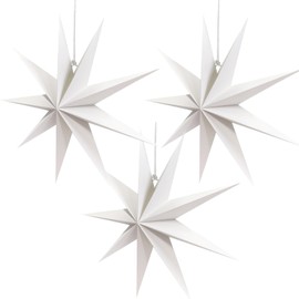 Konoz 30 cm Paper Stars Christmas Pack of 3 Folding Stars Hexagonal Poinsettia Paper Star Decoration (White)