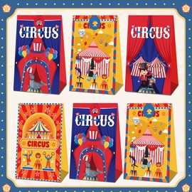Threetols 12 pcs Carnival Party Candy Bags, Carnival Circus Gift Bags with Stickers Circus Themed Goody Gift Treat Favor Bags for Circus Happy Birthday Baby Shower Decoration