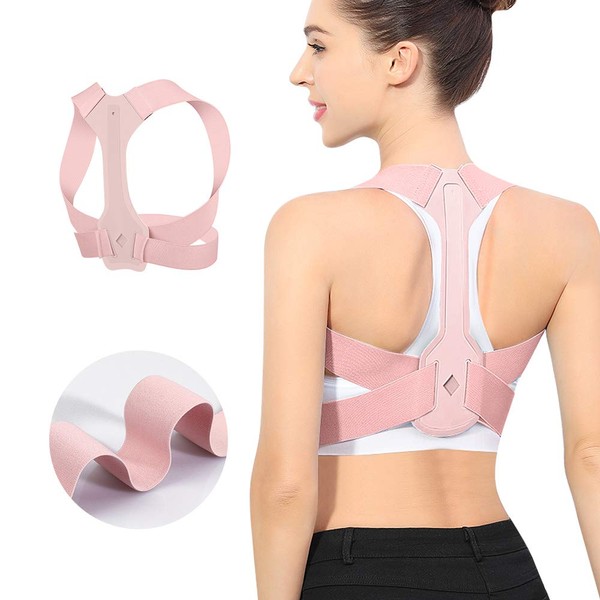 Posture Corrector for Women, Adjustable Upper Back Brace for Clavicle Support and Providing Pain Relief from Neck, Shoulder - Comfortable Upright Back Straightener (Pink) (L 36-40 Inch)