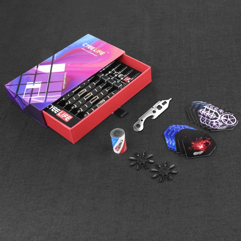 CyeeLife-Professional Steel tip Darts 24g+Aluminium shafts+Sharpener+Dart Tool+12 Flights