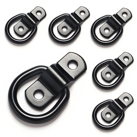 SBYLTEK 6 Pack D Rings Tie Down Anchors, 7mm Diameter Heavy Duty Steel Trailer Hooks for Truck, Pickup, Camper, Warehouse, Garage, Boat, Cargo Control Mount, 2 Hole D-Ring with Screws, Black