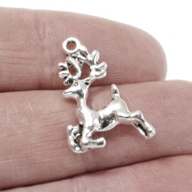 Hackberry Creek 20 Silver Prancing Reindeer Charms - Festive Adornments for Jewelry and Gifts