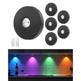 Aokpsrt Rechargeable RGB Puck Lights with Remote Control, 1500mAh Battery Operated Push Lights, Dimmable & Timer Under Cabinet Lighting for Closet, Bedroom, Kitchen Black 6Pcs