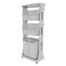 3 Tier Laundry Basket with Wheels, 360° Rolling Plastic Laundry Hamper, Dirty Clothes Sorter Storage Stackable Basket Organizer Shelf or Bathroom, Bedroom and Kitchen, Grey