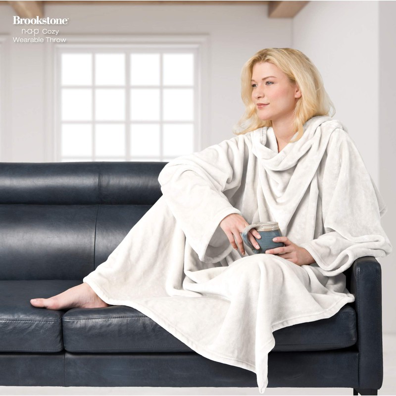 Brookstone NAP Wearable Throw Blanket - Reversible Ultra Soft Polyester