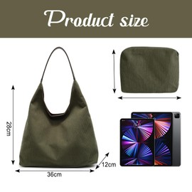 Macayda Cord Tote Bag Large Shopper Bag Women's Handbag Shoulder Bag Slouchy Hobo Bag Plain Bag Crossbody Bag Tote Handbag Girls, beige