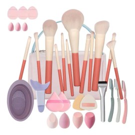Kit De Maquillaje Brocha Y Herramientas Cosmticas 33 Pieza Esponjas Neceseres Profesional , difuminado de belleza, borla triangular para polvos,...   