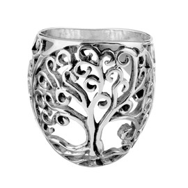 81stgeneration Frauen .925 Sterling Silber Breit Filigran Gemustert Baum des Lebens Medaillon Ring