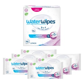 WaterWipes Sensitive+ Body & Intimate Wipes, 3-In-1 Cleans, Cares, Protects, 99.9% Water, Unscented & Hypoallergenic Hygiene Wet Wipes, Adult Care,180 Wipes (6 Packs)