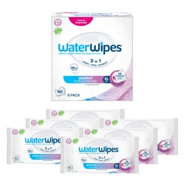 WaterWipes Sensitive+ Body & Intimate Wipes, 3-In-1 Cleans, Cares, Protects, 99.9% Water, Unscented & Hypoallergenic Hygiene Wet Wipes, Adult Care,180 Wipes (6 Packs)