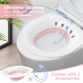 DEANIC Sitz Bath for Toilet Hemorrhoids, Postpartum Care, Collapsible Sits Bath Tub for Hemorrhoids Treatment, Yoni Steam Seat Basin, Bain de Siège Femme, Elderly Sit Bath with Flusher Pump (Pink)