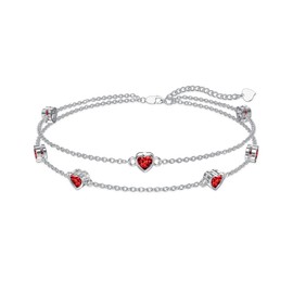 Flpruy 925 Silver Heart Birthstone Bracelet Women's January Red Stone Adjustable Lucky & Love Symbol Birthday Christmas Gift for Women Girls